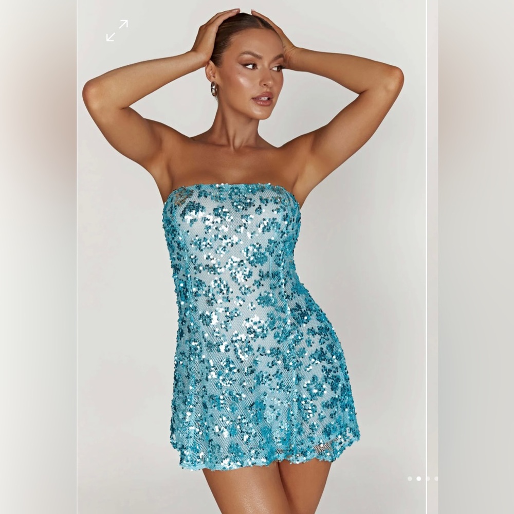 Meshki - EVERLEIGH Strapless Sequin Mini Dress - Powder Blue